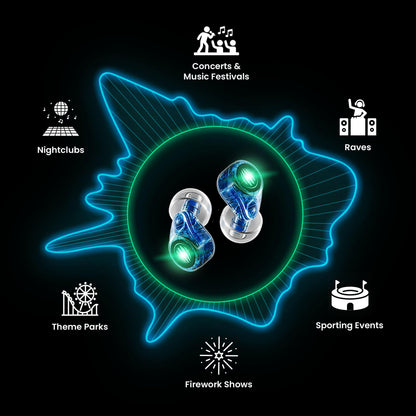 Eargasm Earlights Light Up High Fidelity LED Earplugs for Concerts, Festivals, Raves, Musicians, Sports Events, Live Entertainment for Safe Noise Reduction (Premium Gift Box Packaging)