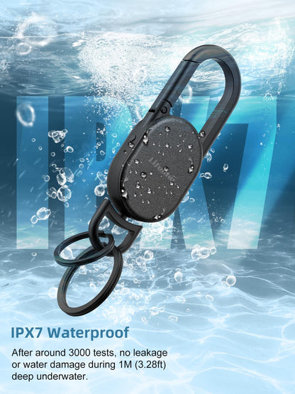 Keychain, Key Finder Built-in Anti-Loss Tracker, Heavy Duty Key Holder, Premium Stainless Steel Keychain Carabiner Car Key Chains with GPS Global Locator Tracking Waterproof (Black)