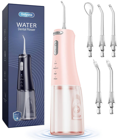 Onlyone Water Dental Flosser, 300ML Portable Oral Irrigator for Teeth, 4 Modes and 5 Jet Tips,Rechargeable Irrigation Cleaner,Electric Flossing Machine Power Flossers & Irrigator Accessories White