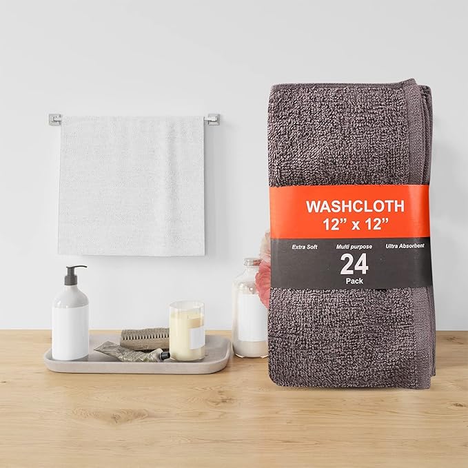 24 Pack Wash Cloths | Multicolour 100% Cotton Extra Absorbent Face Towels | Soft