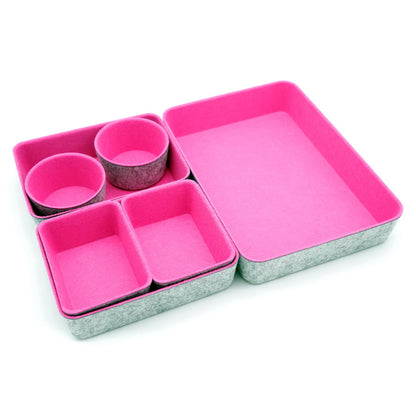Welaxy Drawer organizers bins felt trays desk storage dividers small round organizing box for office supplies closet cabinet makeup holder 7-piece (Hot pink)