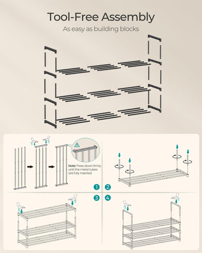 SONGMICS Shoe Rack, 3-Tier Shoe Organizer, Metal Storage Shelf, Upright or Upside Down, for 16-20 Pairs, Stackable, for Entryway, 11.8 x 36.2 x 21.7 Inches, Black ULSA303B02