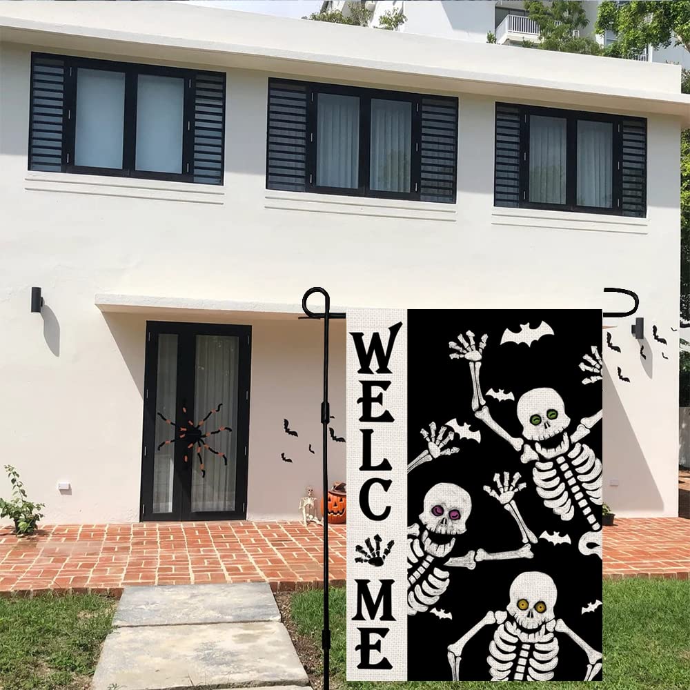 Welcome Halloween Skull Small Garden Flag Vertical Double Sided Burlap 12 x 18 Inches Yard Porch Outdoor Decor DF119