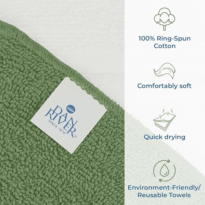 DAN RIVER 100% Cotton Washcloths 20 Pack Premium Quality Face and Body Cloth