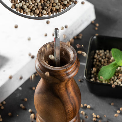 Bill.F Salt and Pepper Grinder Set, Wood Pepper Mill Set of 2 Manual Salt Pepper Shakers Grinder Refillable 7 Inch with Adjustable Ceramic Grinding Rotor