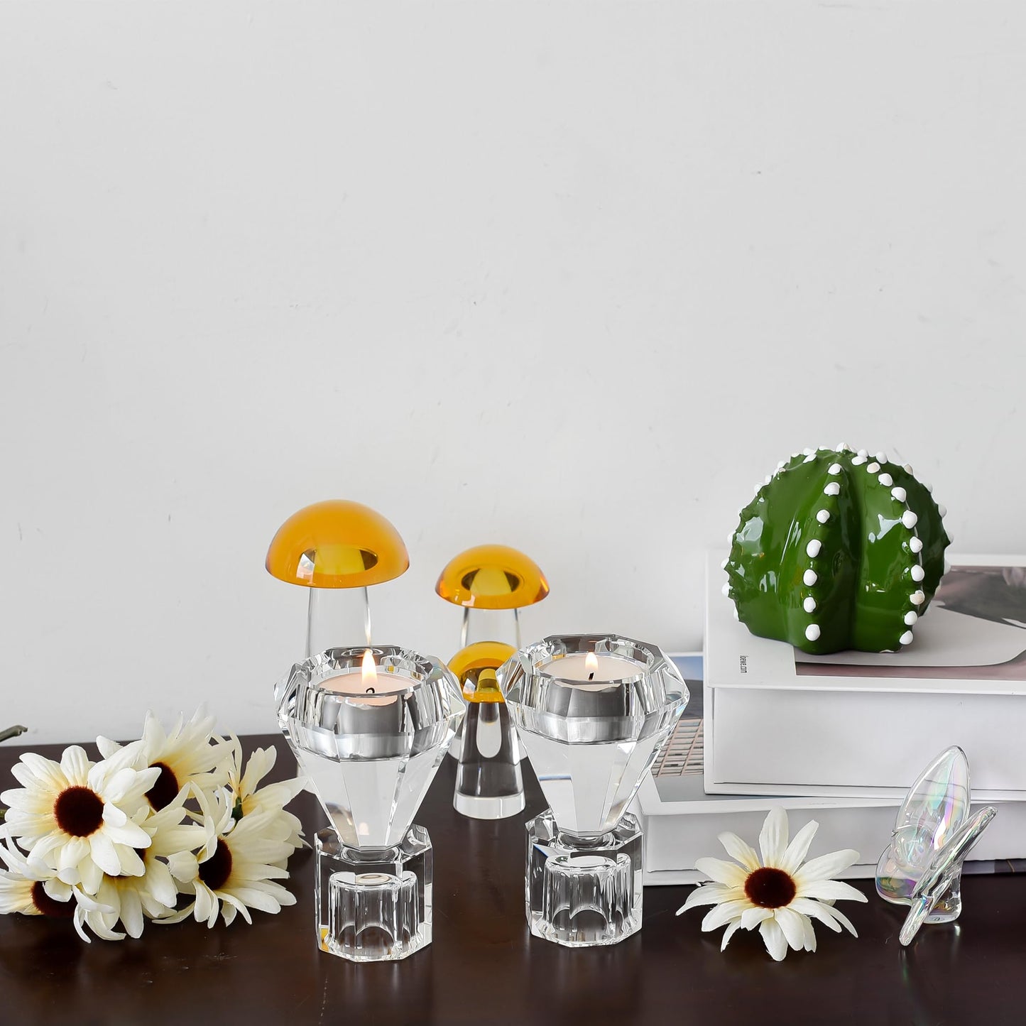 Crystal Candle Holder, Set of 2 Crystal Clear Candlestick Stand for Tealight Candle,Party, Wedding Candle Holder Decoration