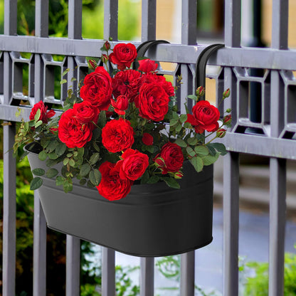 Zishine 15.7 Inch Metal Iron Hanging Flower Pots 3 Pcs Iron Railing Fence Planter with Drainage Holes and Hooks Metal Hanging Bucket Pots for Porch Railing Balcony Fence(Black) (3, Black)