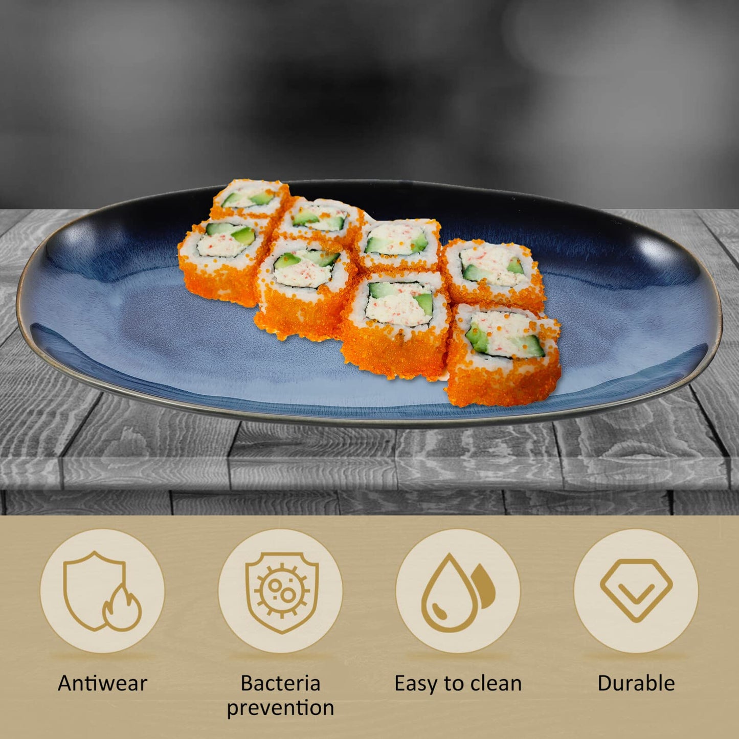Cabilock Ceramic Sushi Plate 13.66X6.61X1.37In Oval Fish Serving Tray for Home Restaurant Hotel Multi-Function Snack Fruit Food Platter for Entertaining Parties