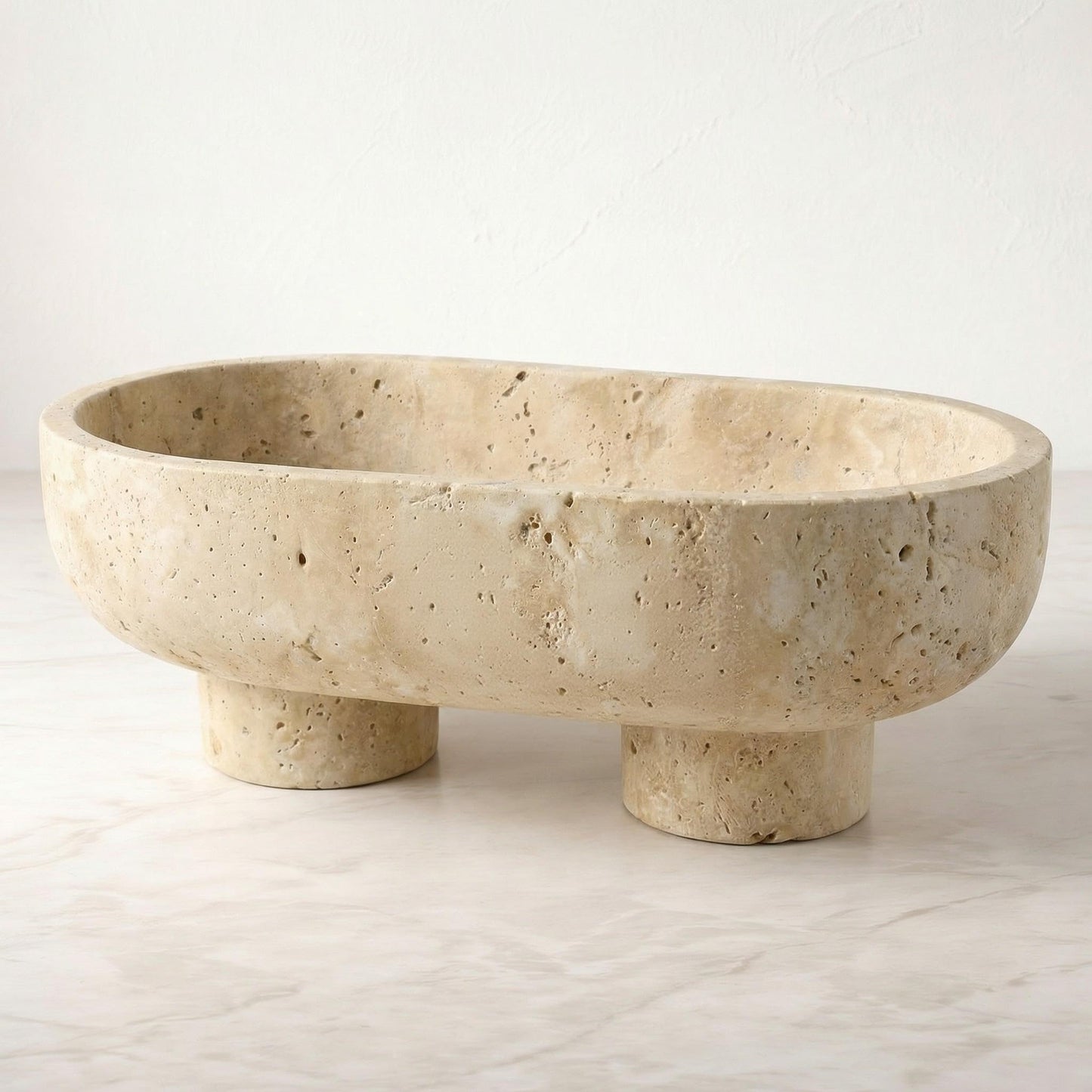 STONE COUTURE - Natural Travertine Fruit Bowl with Stand, Island Centerpiece Kitchen Decor, Key Bowl for Entryway Table, Decorative Modern Organic Home Entry Large Bowls for Keys 10" Food Safe FDA