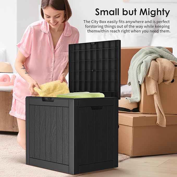 DRATO Deck Boxes, 30 Gallon Outdoor Storage Box for Patio Cushion, Garden Tools, Waterproof and UV Resistant, Lockable (Black，30 Gallon)