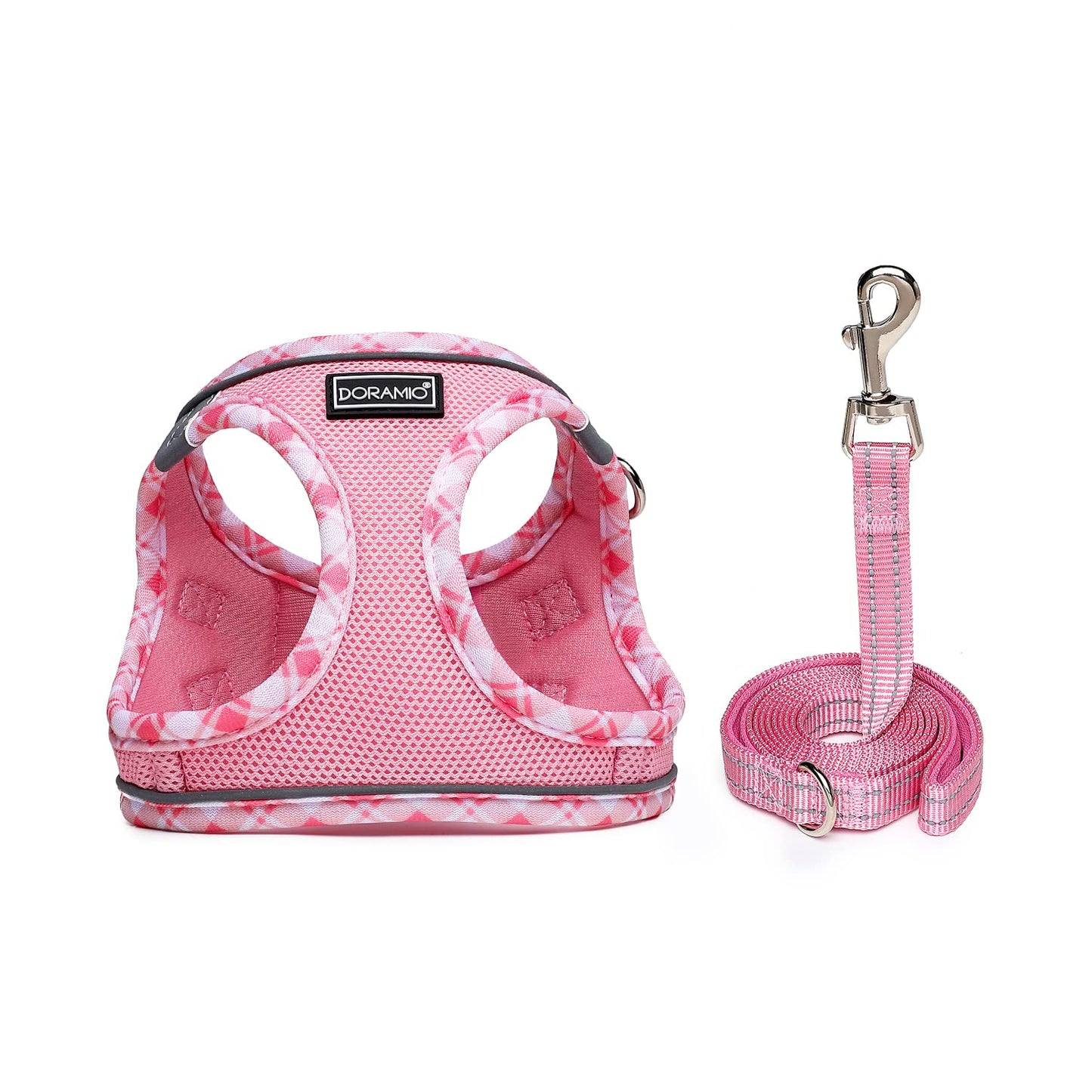DORAMIO Step-in Dog Harness and Leash Set, Soft Mesh No-Chock Reflective Breathable Easy Walk Lightweight Vest Harnesses with Safety Buckle for Small Dogs, Cats, Puppies (Pink, XXS)