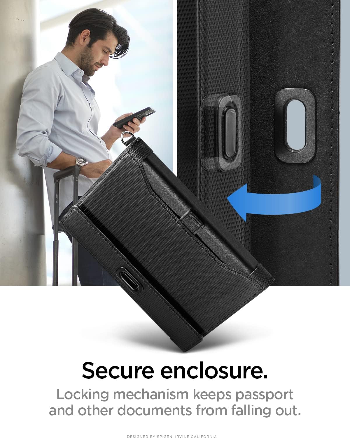 Spigen Passport Holder Travel Wallet, Passport Cover with RFID Signal Blocking Compatible with Most Passport Sizes - Black
