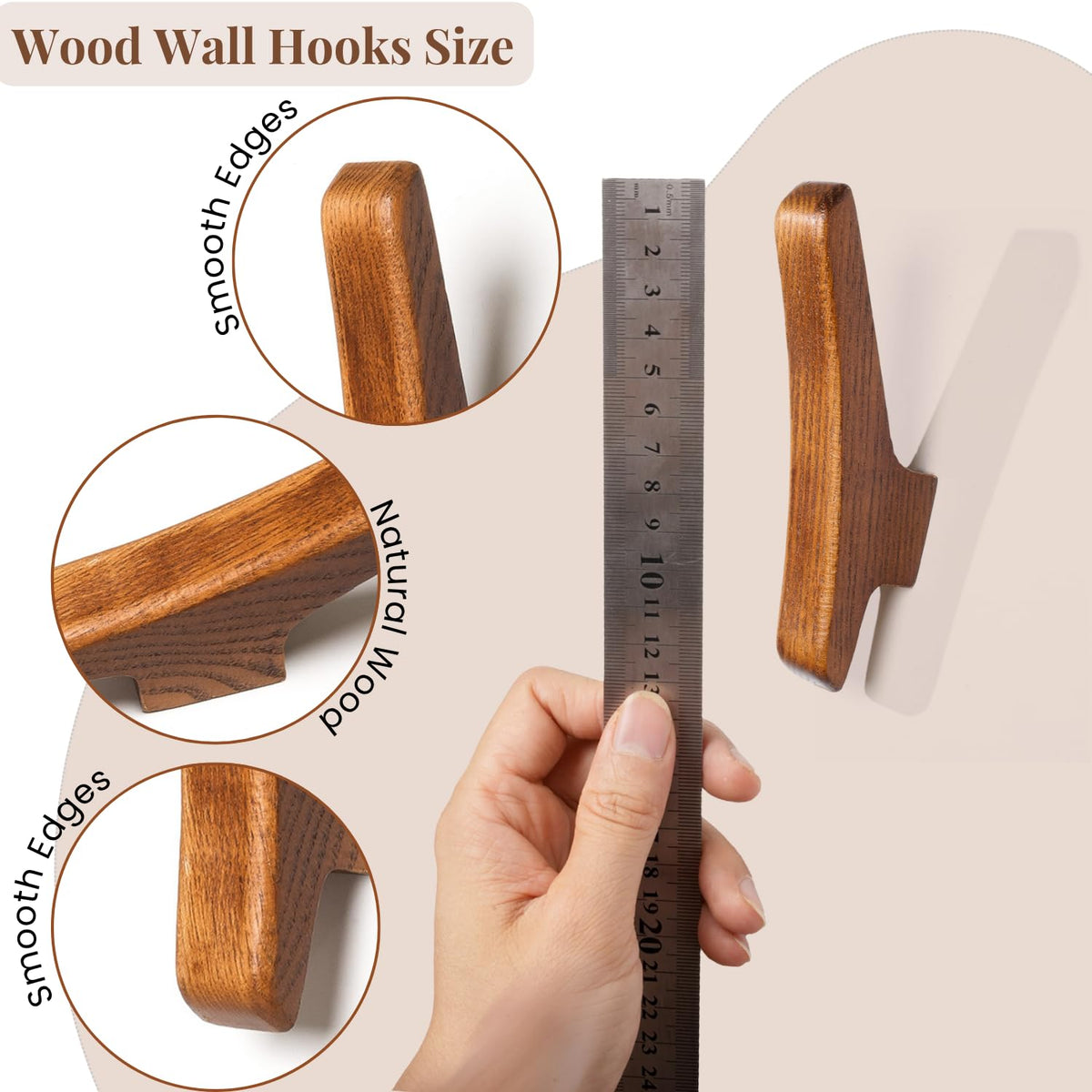LAMGOMIN Wood Wall Hooks, Rustic Wood Coat Hooks, Minimalist Hat, Backpack, Jacket, Towel Hangers, Decorative Mounted Pegs, Durable Wall Hooks for Entryway, Bathroom and Kitchen (Brown V2, 4 Pack)