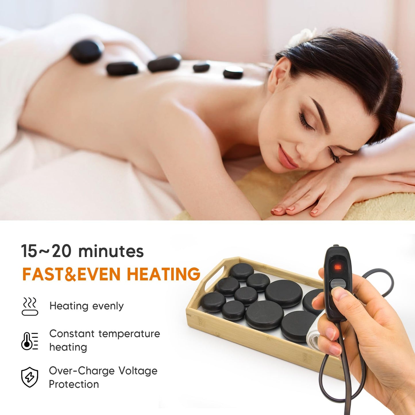 Goodtar Hot Stones Massage Set with 12 Stones & 2 Towels – Massage Tools for Deep Tissue Pain Relief | Professional Hot Rocks Massage Stones Warmer Kit with Bamboo Heater Box for Home Spa Warming