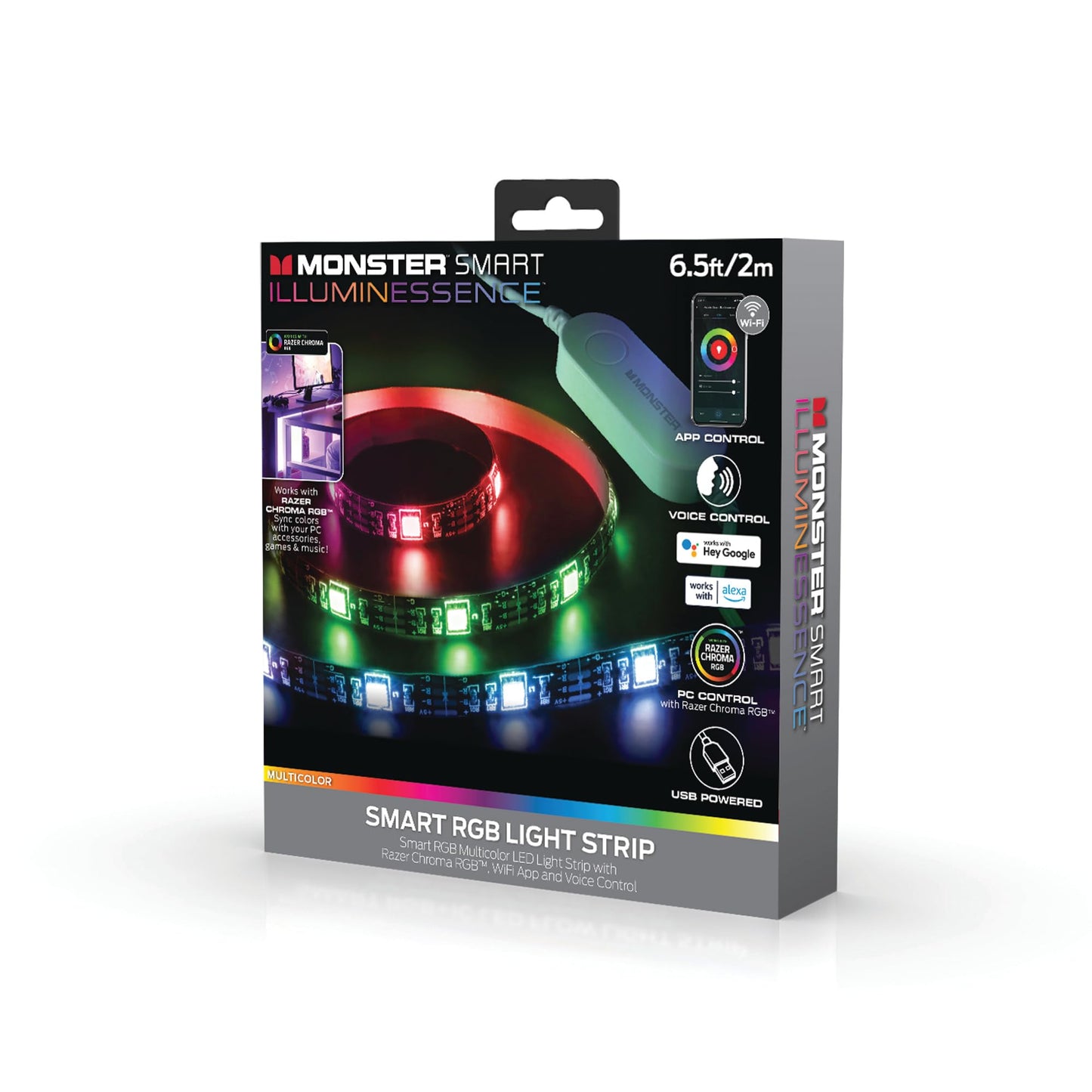 LED Strip Short Wi-Fi Multi-Color LED Light Strip Monster 6.5Ft, Smart App, Customizable Settings, Any Space, Voice-Control, Alexa, Google Assistant, Easy Installation