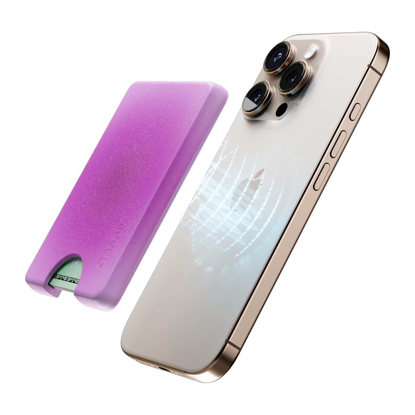 Casely MagWallet | Starfish Wishes | Coral Pink Shimmer | Slim Wallet Card Holder | Compatible with MagSafe | Soft-Touch Hard Silicone | Holds Up to 3 Cards