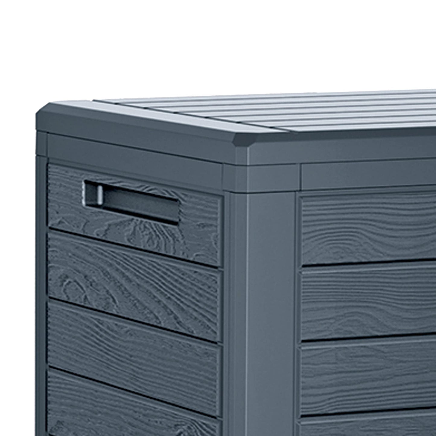 URBNLIVING Anthracite 190L Wood Design Outdoor Storage Box Garden Patio Plastic Chest Lid (Horizontal Stripes, Pack of One)