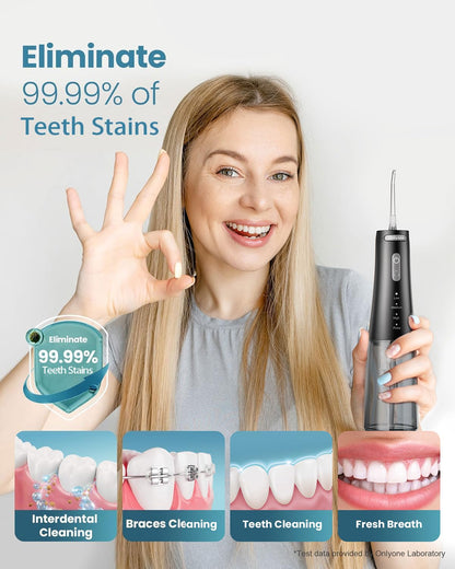Onlyone Water Dental Flosser, 300ML Portable Oral Irrigator for Teeth, 4 Modes and 5 Jet Tips,Rechargeable Irrigation Cleaner,Electric Flossing Machine Power Flossers & Irrigator Accessories White