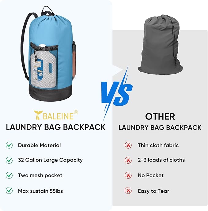 BALEINE 150L Laundry Bag Backpack, 900D Oxford Fabric Large Travel Laundry Bags
