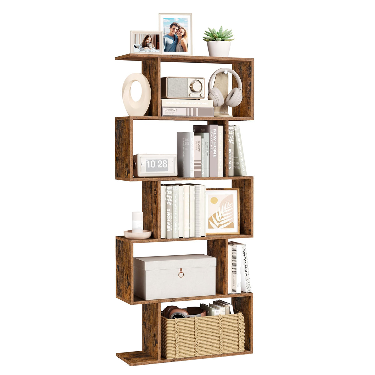 VASAGLE Custos Collection - Bookshelf, 5-Tier Bookcase, Tall Display Shelf, Freestanding Storage Shelf, Room Divider, for Home Office, Living Room, Bedroom, Study, Rustic Brown ULBC62BXS