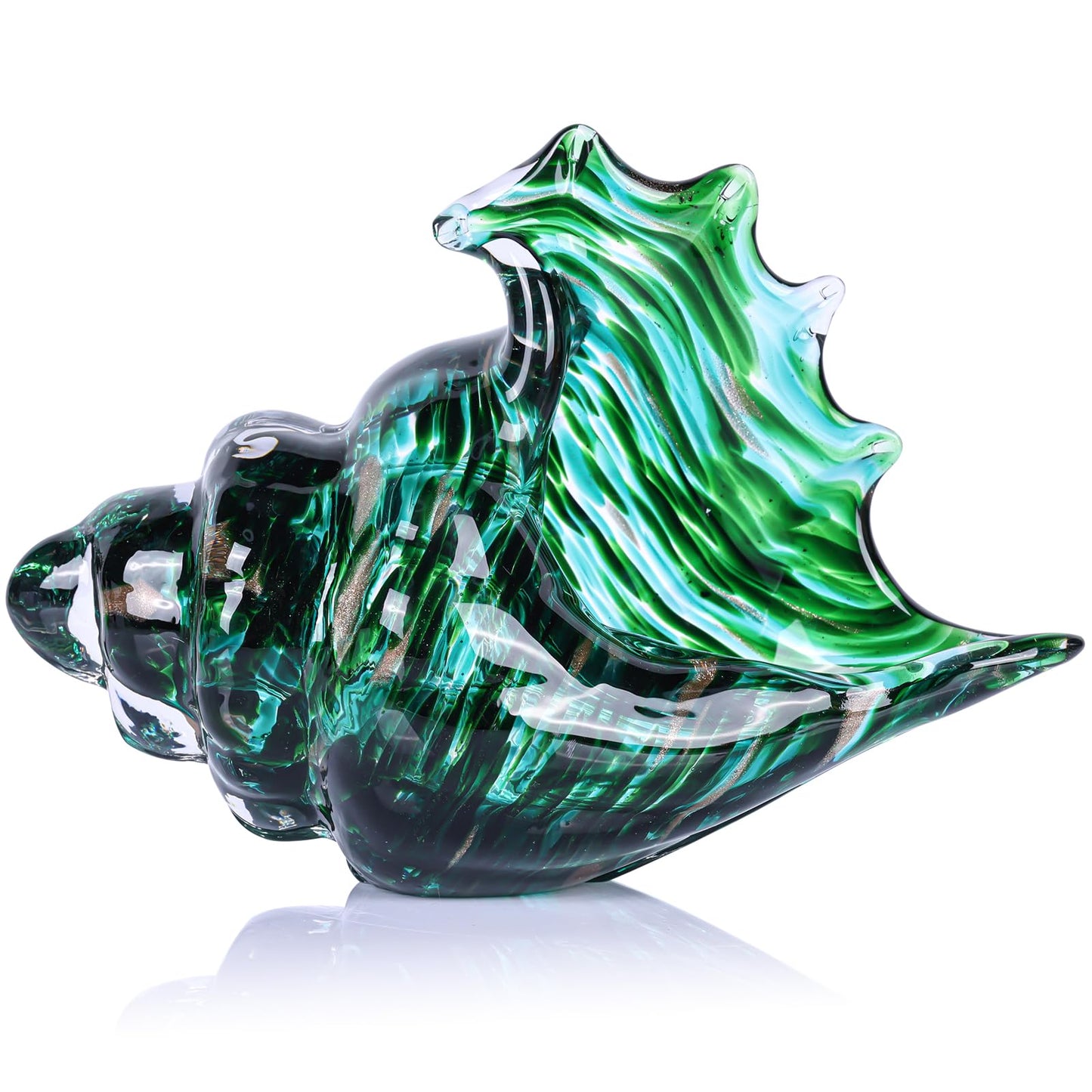 LCCCK Hand Blown Glass Conch Shell Sculpture, Sea Glass Art Figurines, Beachy Room Decor, Teal Conch Shell Decorative Statues, Sea Shell Coastal Decor for Shelf House Room, Beachy Gifts