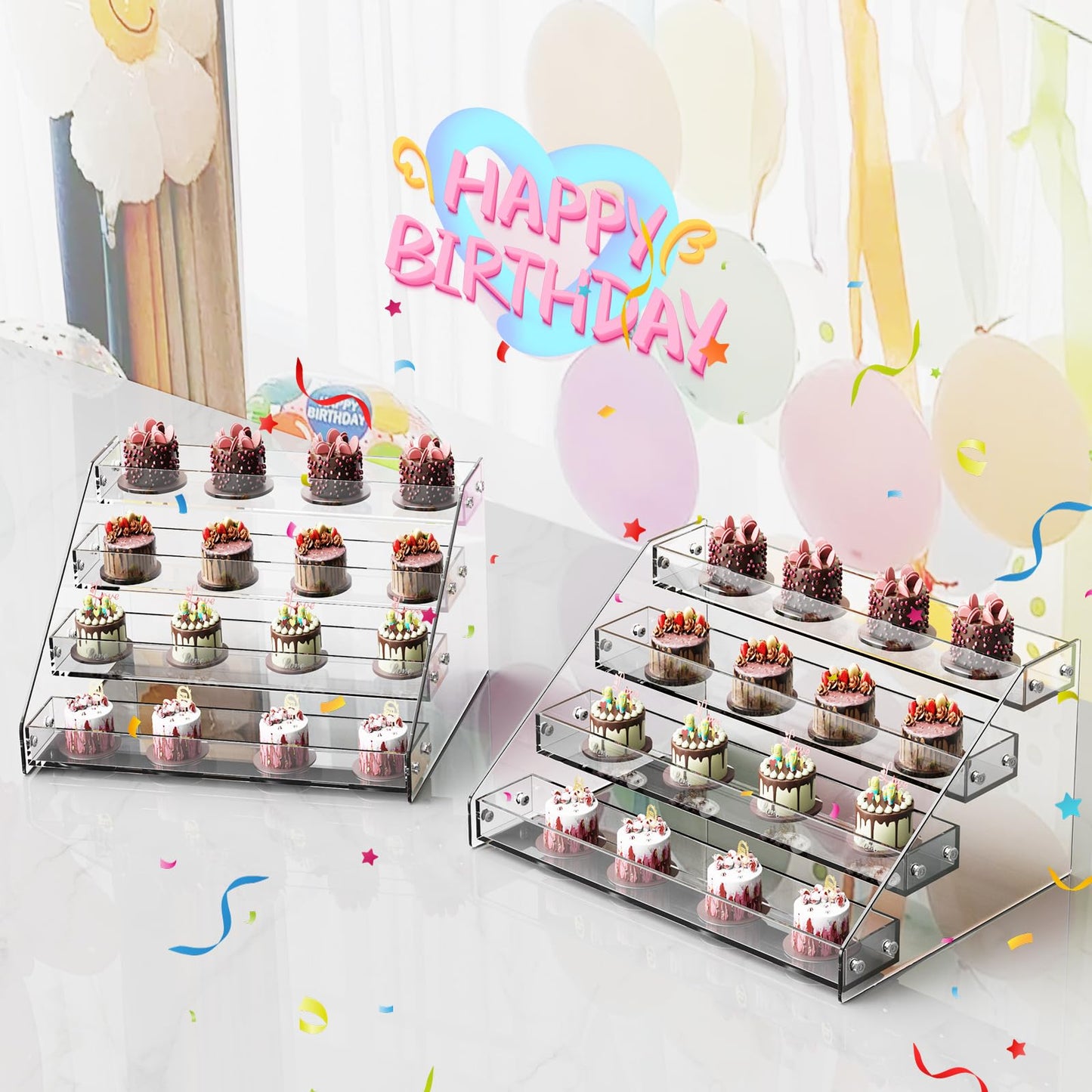 HUITAI Acrylic Display Shelf,Risers Display Stands,Perfume Organizer,Cupcake Stand,Tiered Display Stand,Sticker Display,Card Stands For Display,Card Display Stand,Figure Display，Spice Rack(5 Tier)
