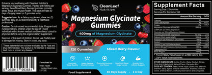 Magnesium Glycinate Twin Pack Gummies - 400mg High Absorption Formula for Sleep, Stress Relief & Muscle Health - Mixed Berry Flavor, Non-GMO, 60-Day Supply for Adults