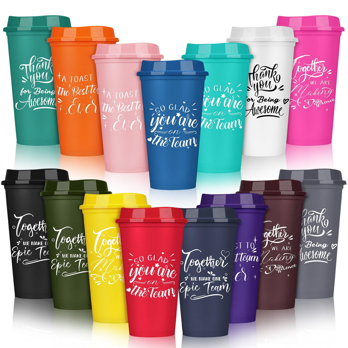 Pickmesh 15 Pcs Employee Appreciation Gifts Bulk 16 oz Administrative Professional Appreciation Plastic Tumbler Inspirational Team Gifts Reusable Coffee Cups for Coworker Teacher (Colorful)
