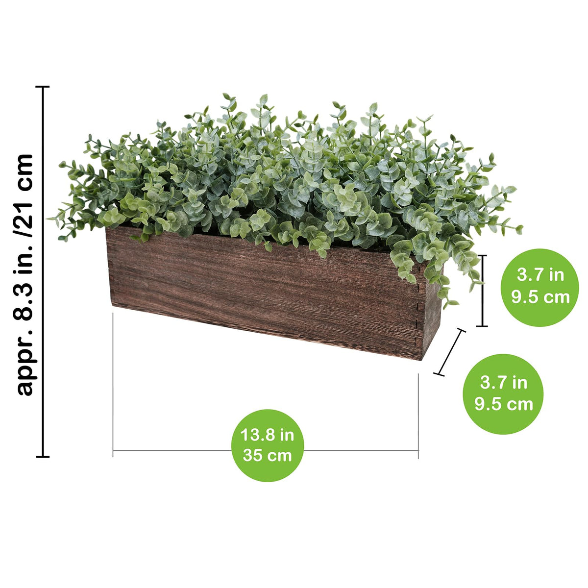 Winlyn 14" Artificial Eucalyptus in Rectangular Wood Planter Box Faux Plants Arrangement Centerpiece Wooden Potted Eucalyptus Plant for Farmhouse Wedding Dining Table Centerpiece Greenery Mantel Décor