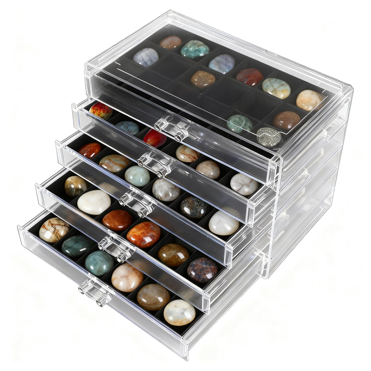 Rock Collection Box, 5 Layer 90 Grids Rock Collection Display Case, Crystal Display Shelf, Rock, Gemstone Display Case, Acrylic Clear Organizer for Gemstone Fossil Stone Display