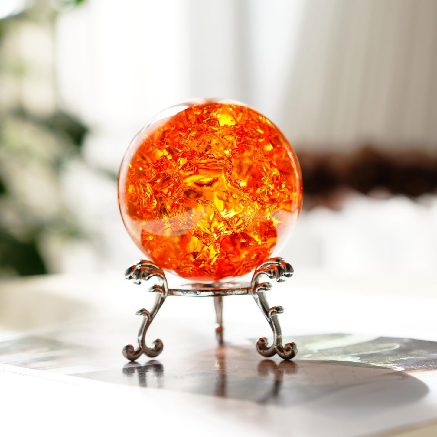 kanpura 2.3inch Amber Ice Cracked Ball Crystal Ball Fengshui Paperweight Glass Ball for Christmas Home Fish Tank Accessories Rockery Decor