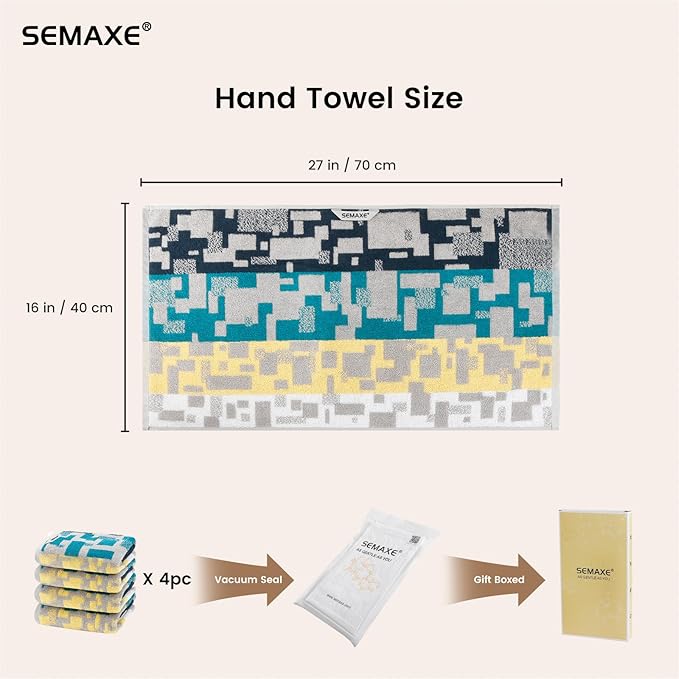 SEMAXE Hand Towels for Bathroom, 100% Cotton Towels