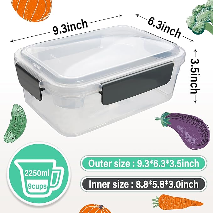 YORY 9 cup Plastic Food Storage Containers