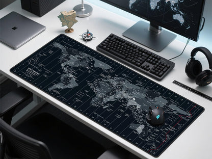 Anpollo Gaming Mouse Pad (900x400x3mm) Extended Mouse Mat Large Non-Slip Desk Pad with Precision Locked Edges Comfortable Keyboard Mat Suitable for Office Gamer Home - Black World Map