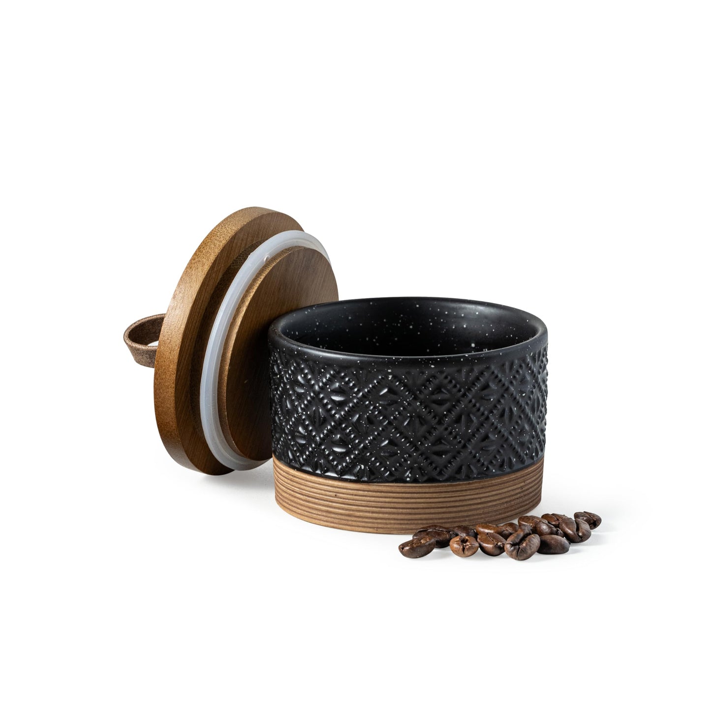 Miamolo Mini Ceramic Jars with Airtight Lid, Coffee Container Canister Kitchen Food Storage Jar with Lid for Spice Sugar Tea Bag, Stackable Decorative Jars for Countertop, Pantry, Black & 5 fl.oz