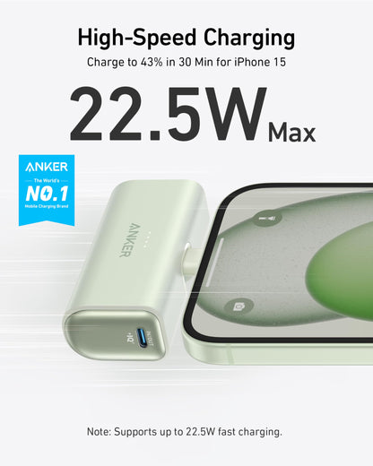 Anker iPhone 17 Portable Charger, Nano Power Bank with Built-in USB C Connector, 5,000mAh Portable Charger 22.5W, for iPhone 17/16/15 Series, Samsung S22/23 Series, iPad Pro/Air, AirPods, and More