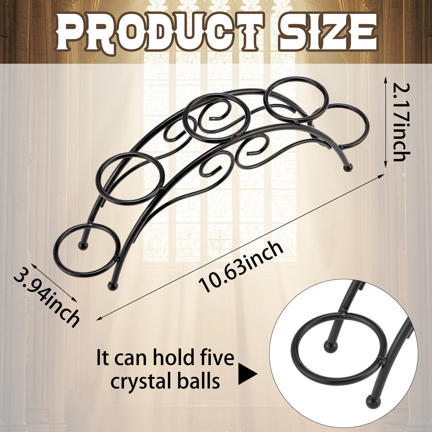 Frienda 1 Pcs Sphere Holder Crystal Stands for Display Eggs Display Stand Ball Holders Metal Sturdy Iron Multi-sphere Crystal Ball Sphere Globe Office Home Decor Ornament (10.6 Inch,Black)