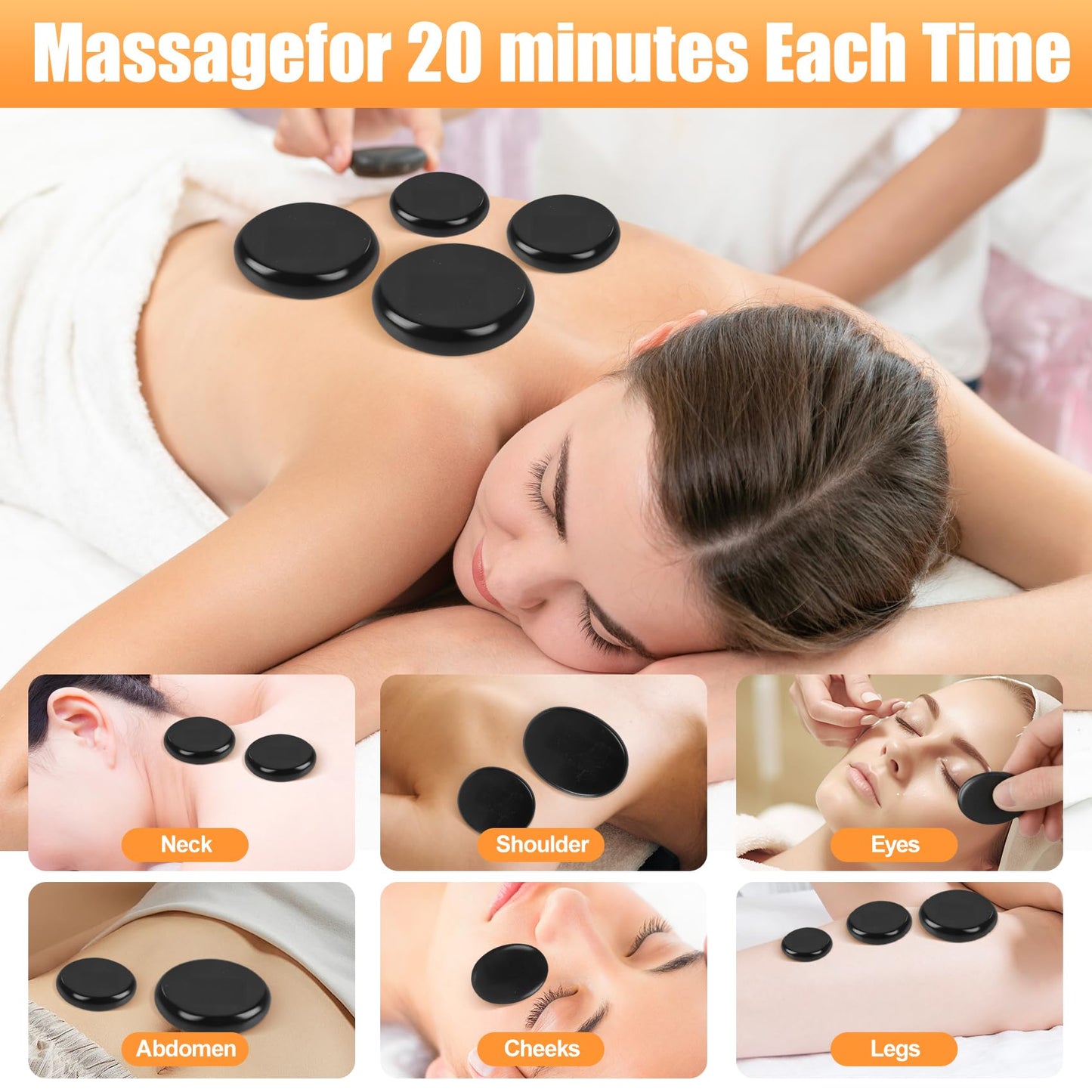 Hot Stones Massage Warmer Kit, 20Pcs Hot Stones Massage Set Portable Hot Stone with Heater, Basalt Hot Rocks Massage Stone, Professional Massage Tools for or Home SPA, Relaxing, Healing, Pain Relief