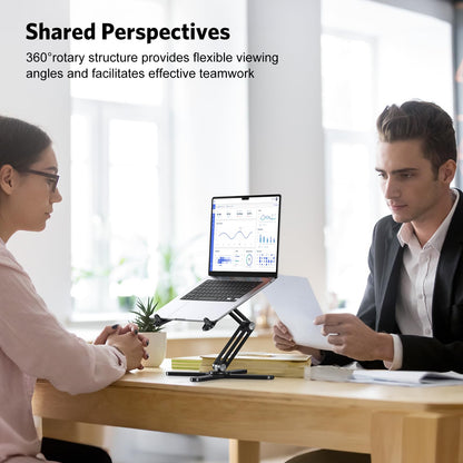 OMOTON 360° Rotating Laptop Stand Riser for Desk, Ergonomic Foldable Computer Stand Adjustable Height Angles for Collaborative Work, Easy Storage Fit Macbooks,All Laptops up to 16 inches, Silver