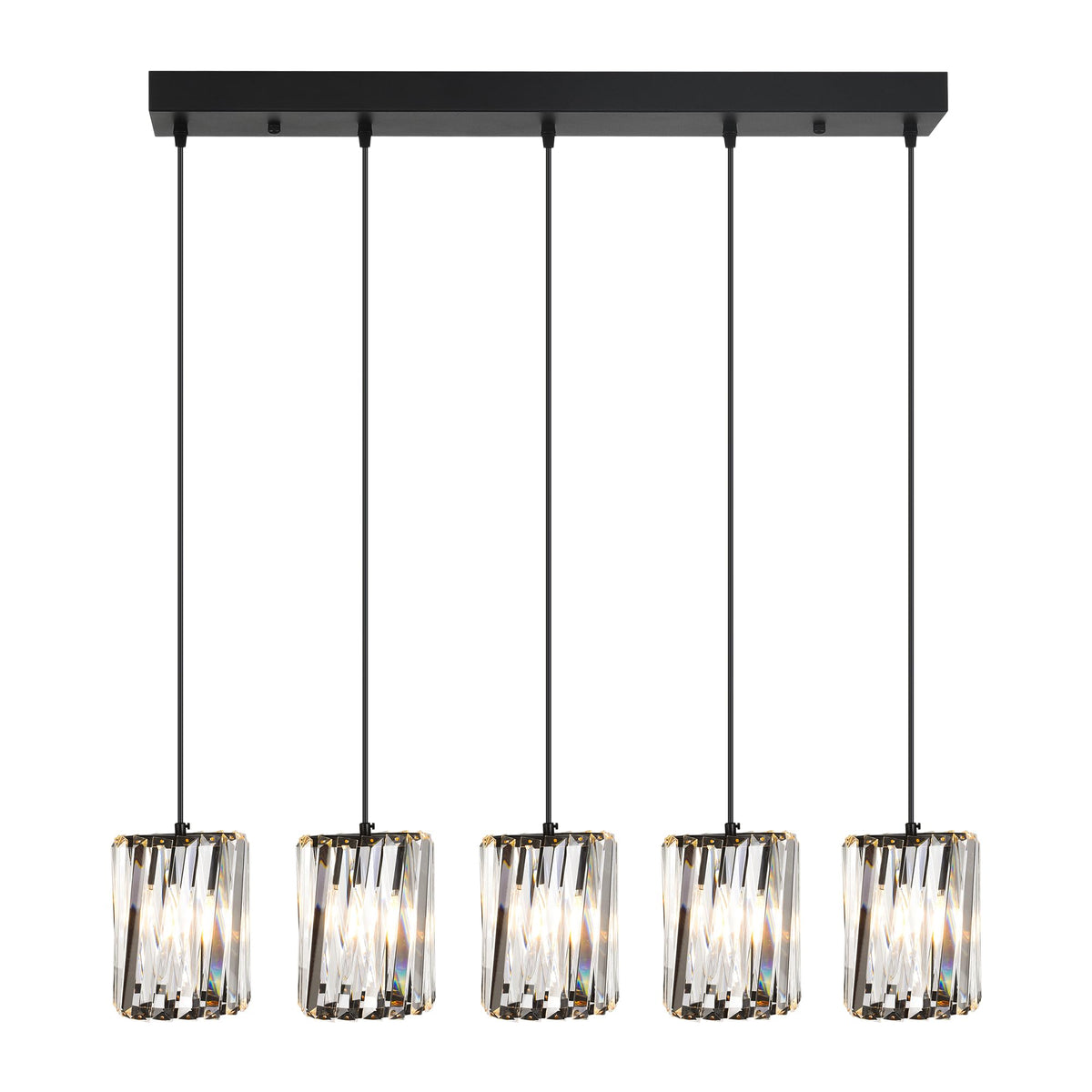 BESTWEST Linear Crystal Chandelier 5-Light Black, K9 Crystal Island Pendant Lighting Large Rectangular Ceiling Light Fixture, Adjustable Hanging Light for Kitchen Island Dining Room Living Room, E26