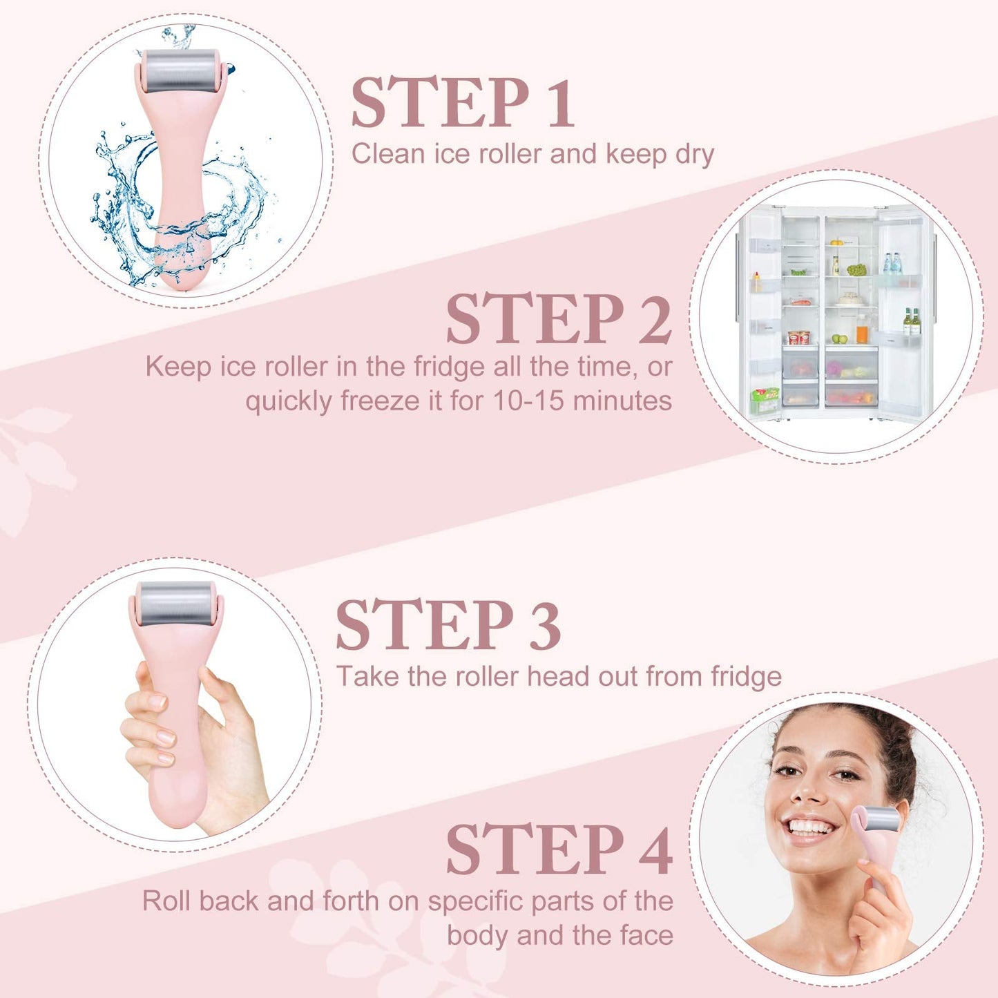 Ice Roller for Face and Eye 2 Pcs,Face Roller Skin Care for Puffiness,Migraine,Pain Relief,Eye Roller For Puffy Eyes Dark Circles,Stainless Steel Facial Roller (Pink)