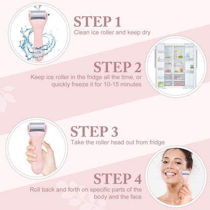 Ice Roller for Face and Eye 2 Pcs,Face Roller Skin Care for Puffiness,Migraine,Pain Relief,Eye Roller For Puffy Eyes Dark Circles,Stainless Steel Facial Roller (Pink)