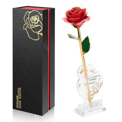 Gold Dipped Rose Real 24K Gold Rose, Genuine One of a Kind Rose Hand Dipped in 24K Golden Roses Romantic Gifts for Women in Her Birthday Anniversary Valentines Day Mothers Day