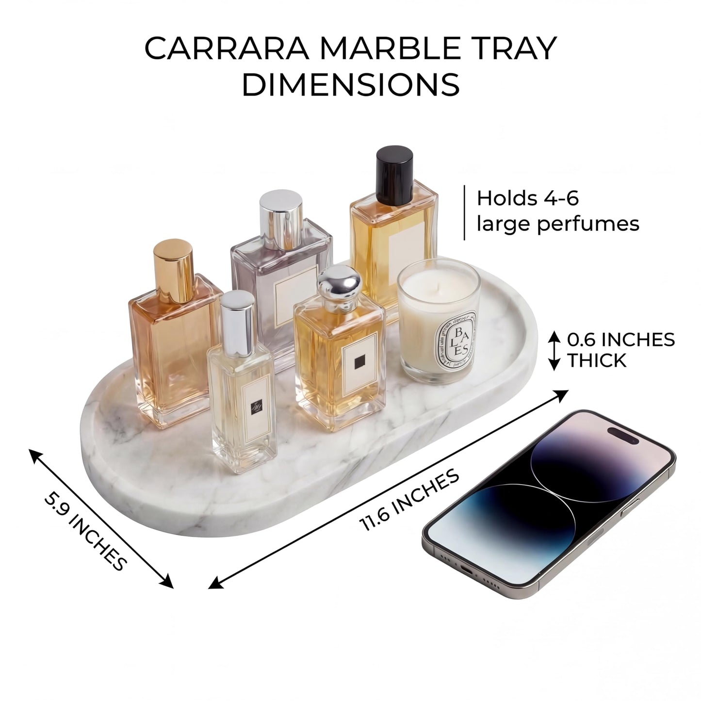 YKAJO Oval Real Marble Tray for Bathroom Kitchen Counter Stone Decorative Vanity Tray for Dresser Perfume Heavy Catchall Organizer for Soap Jewelry (Carrara White, 11.8" x 5.9")