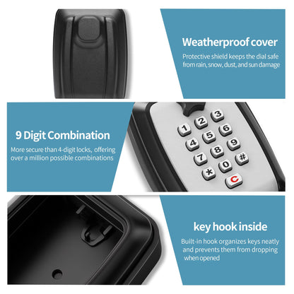 WJYMRO Key Lock Box With Code, Large Capacity 9 Digit Combination Lock Box Wall Mount, Outdoor Weatherproof Security Safe for Homes, Garages, Offices, Realtors