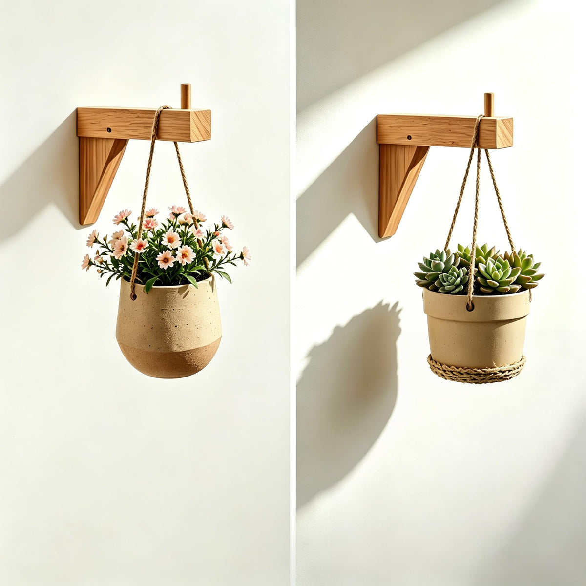 Wooden Wall Mount Bracket Hook, Multi Purpose Hanging Plant Pot Holder, Decorative Wood Coat Towel Apron Hanger for Bedroom Bathroom Kitchen Home Decor