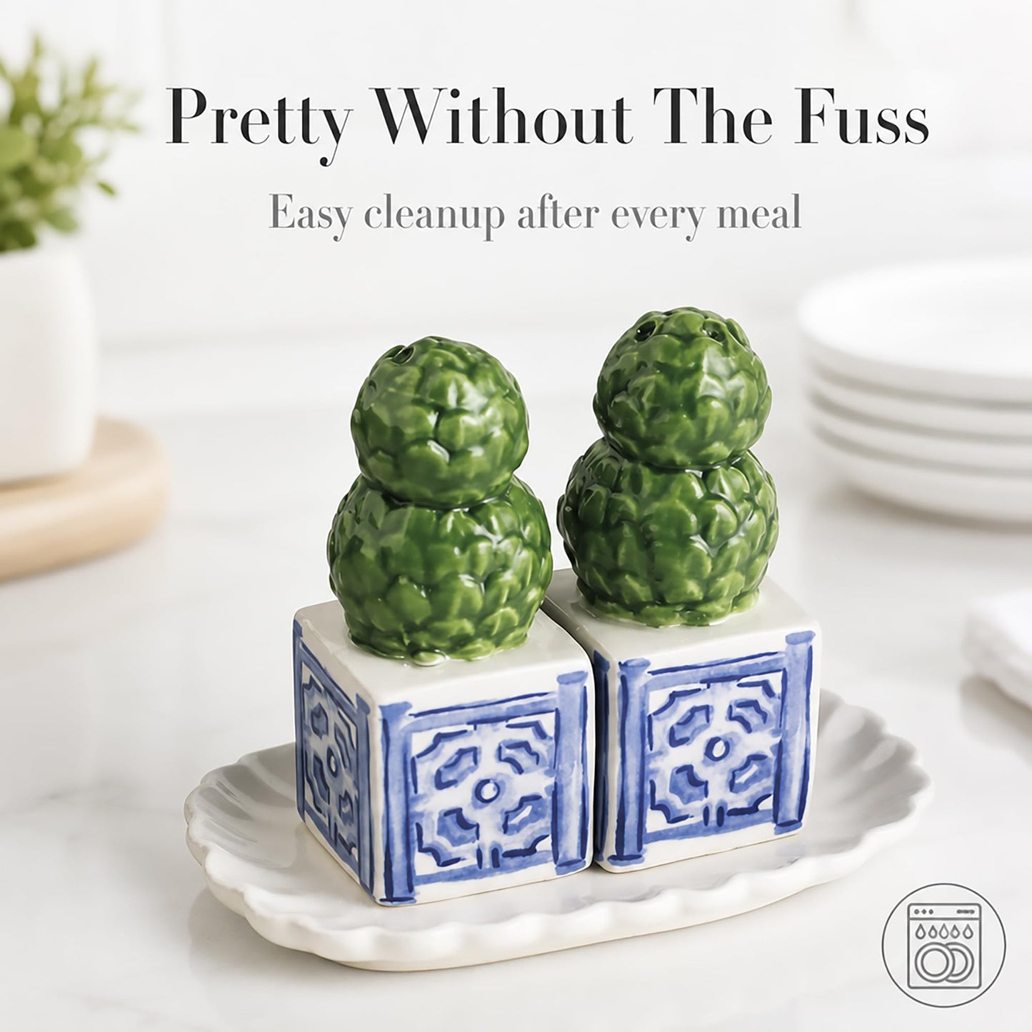 Mud Pie Ceramic Topiary Salt And Pepper Shaker Set