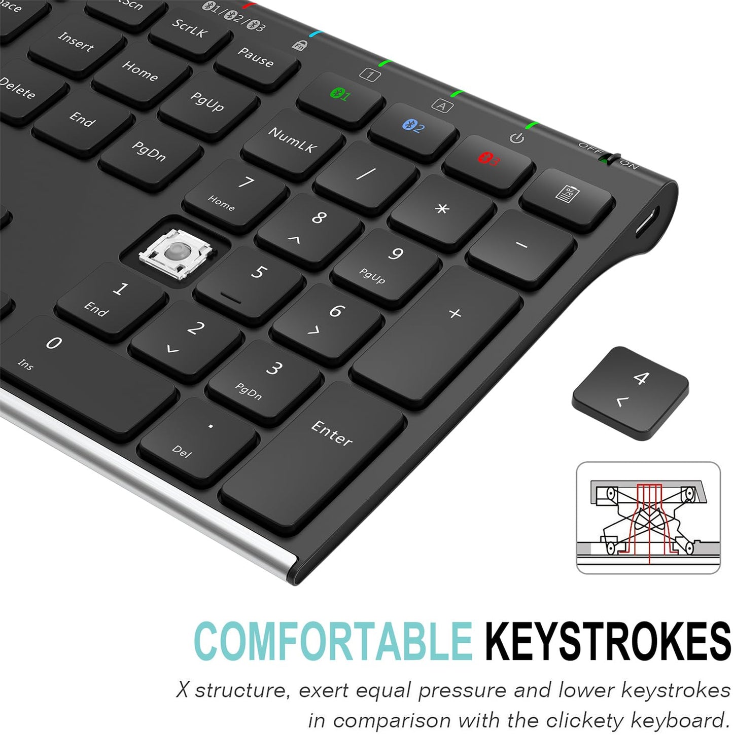 Arteck Universal Bluetooth Keyboard Stainless Steel Full Size UK Layout Wireless Keyboard for Windows, iOS, Android, Computer Desktop PC Laptop Surface Tablet Smartphone Built in Rechargeable Battery
