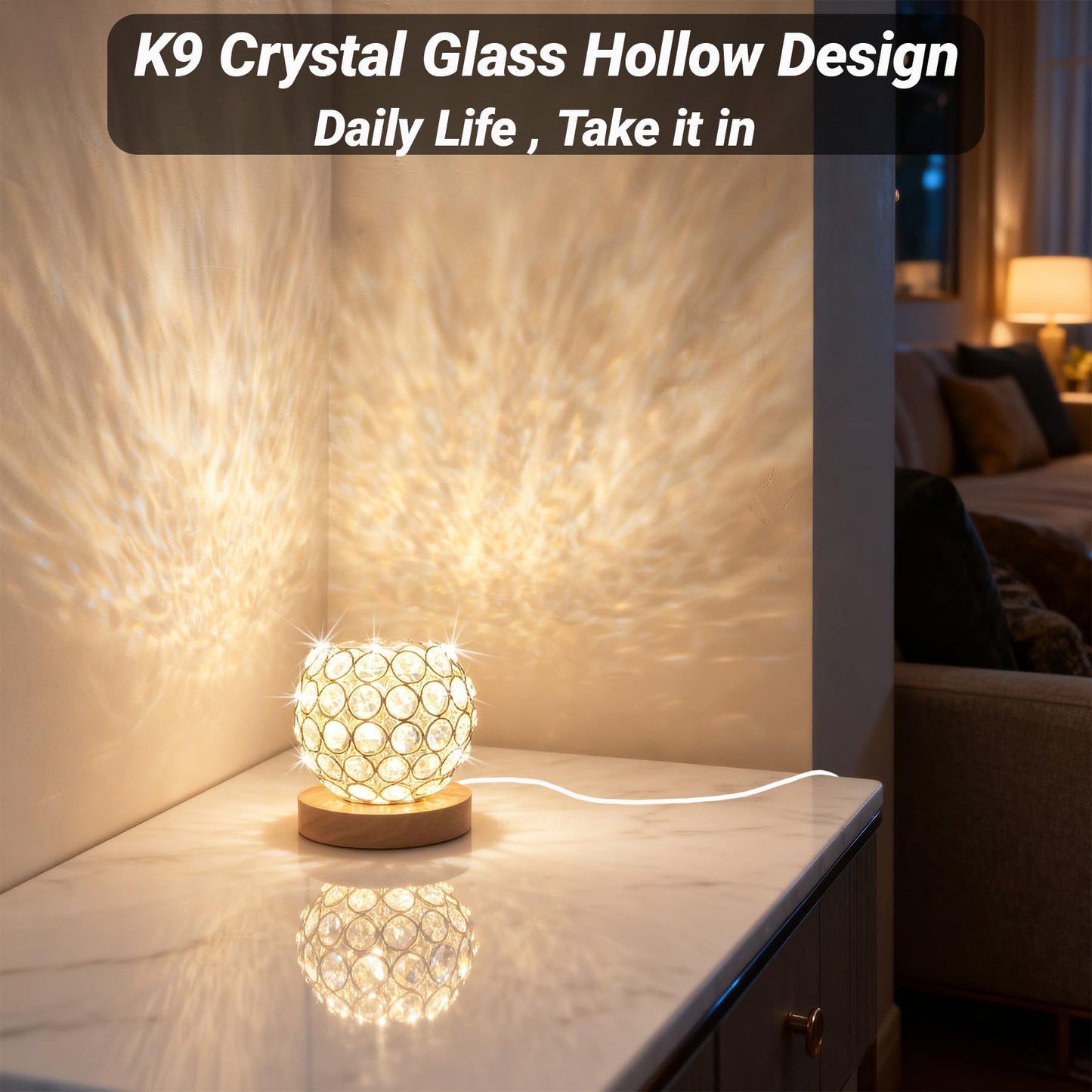 FuoiCorn Crystal Mood Table Lamp, Small Decorative Sphere Light with Voice Control - 3 Lighting Modes Ambient Lighting for Tiny Bedroom & Living Room Decor, Aesthetic Gifts for Teen Girls