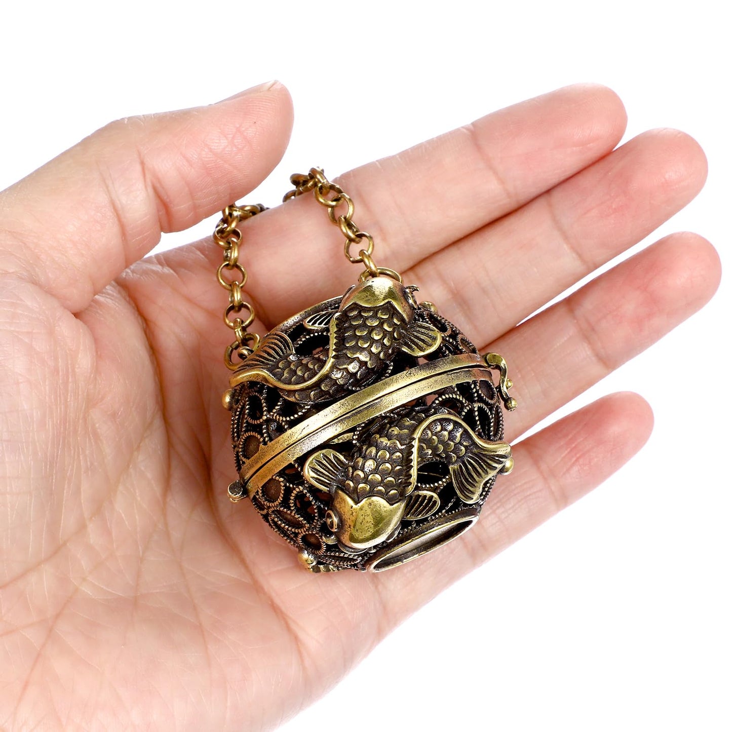GANAZONO Copper Aromatherapy Ball Incense Burner Hollow Design with Hanging Chain for Home Fragrance Meditation and Room Purifying 4.5X4.5X4.6 Inch